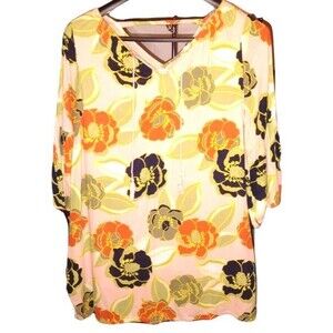Crown & Ivy Pink Floral Bell Sleeve Tunic Dress Size L